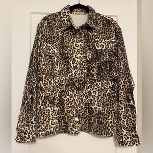 Golden Oversized Leopard Print Jean Jacket, size small
